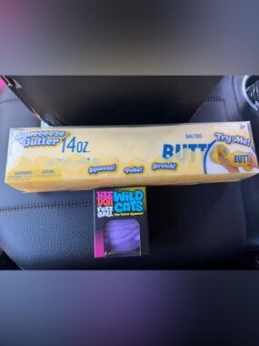 NeeDoh WildCat Fuzz ball AND Squeeeze Butter 14 oz Yellow Squishy bundle